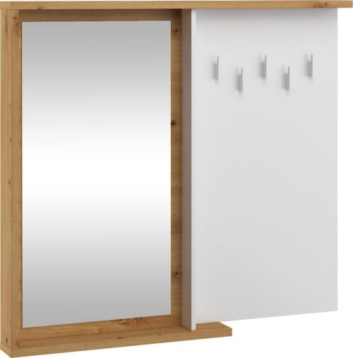 HYBRID 26 furniture rack with mirror for hallway, oak imitation, whiteHYBRID