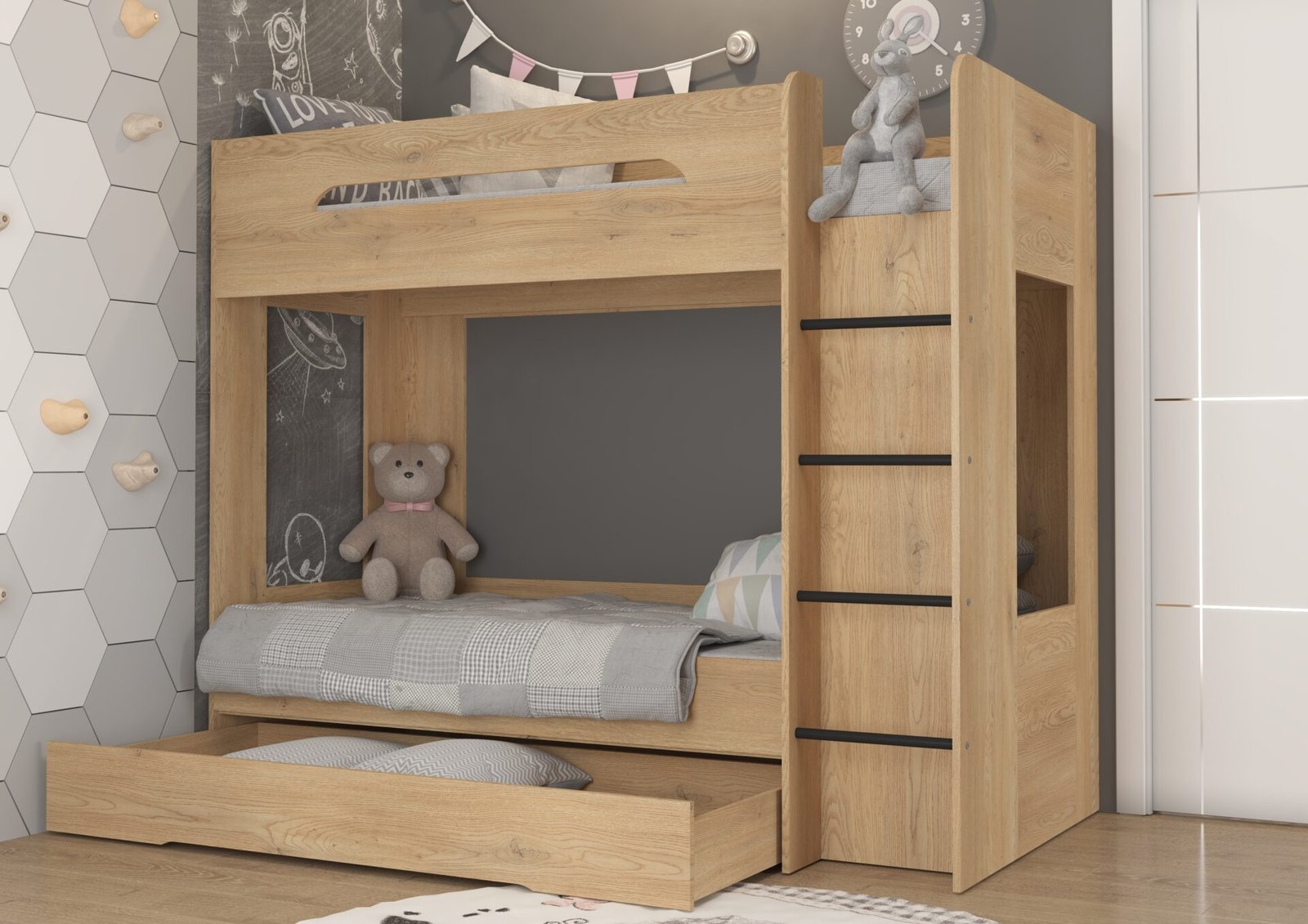 Bunk bed for children or youth, 80x200, BLIN, cremona oak - Image 5