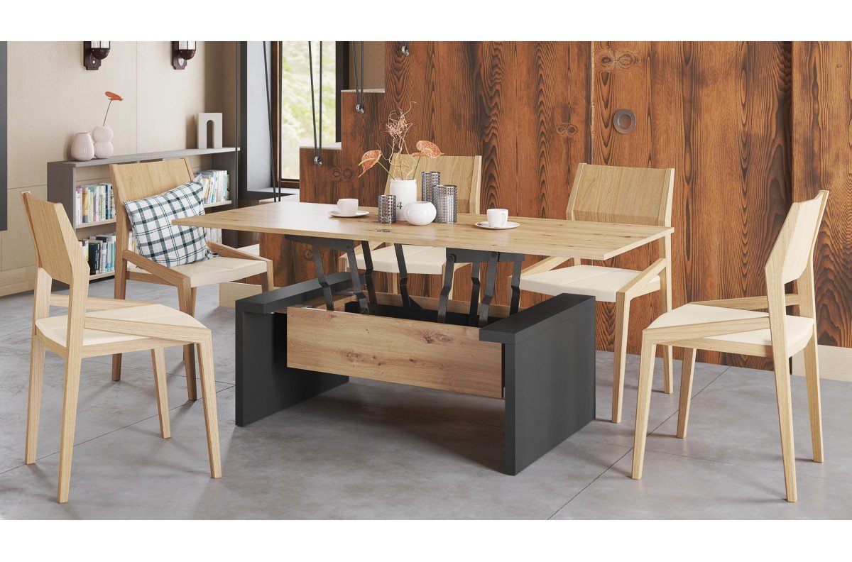 SPACE Artisan Oak/Anthracite (dark gray) - coffee table with extendable and liftable tabletop - Image 2