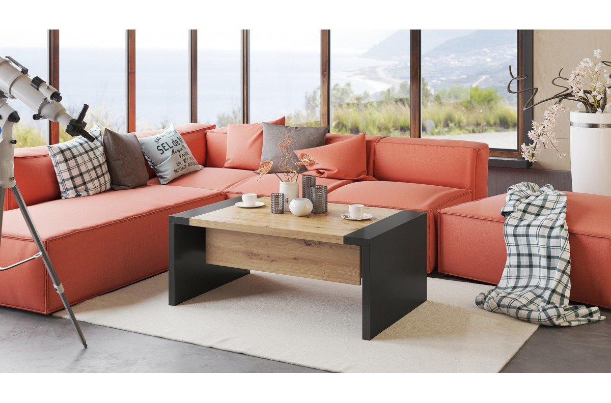 SPACE Artisan Oak/Anthracite (dark gray) - coffee table with extendable and liftable tabletop - Image 3
