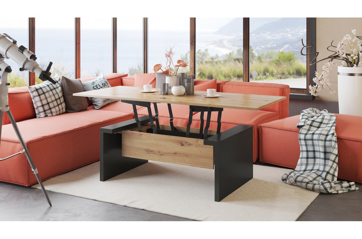 SPACE Artisan Oak/Anthracite (dark gray) - coffee table with extendable and liftable tabletop - Image 4