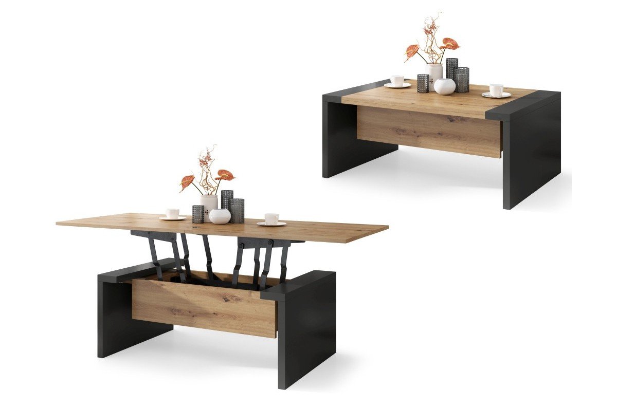 SPACE Artisan Oak/Anthracite (dark gray) - coffee table with extendable and liftable tabletop