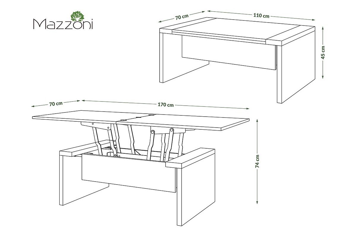 SPACE Artisan Oak/Beige (Champagne) - Coffee table with extendable and liftable tabletop - Image 5