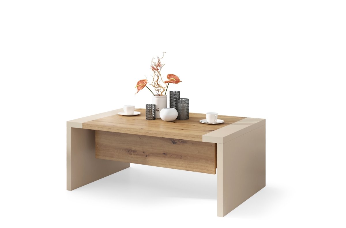 SPACE Artisan Oak/Beige (Champagne) - Coffee table with extendable and liftable tabletop - Image 6