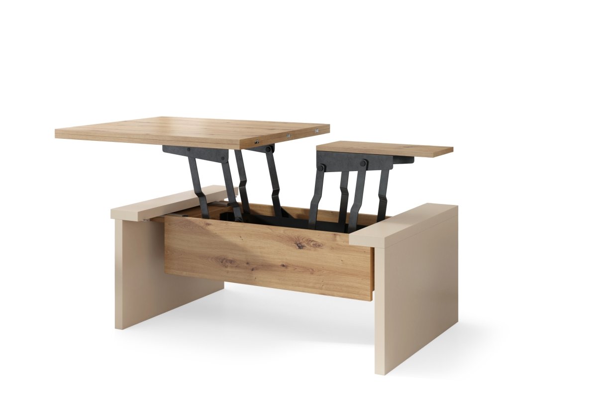 SPACE Artisan Oak/Beige (Champagne) - Coffee table with extendable and liftable tabletop - Image 7