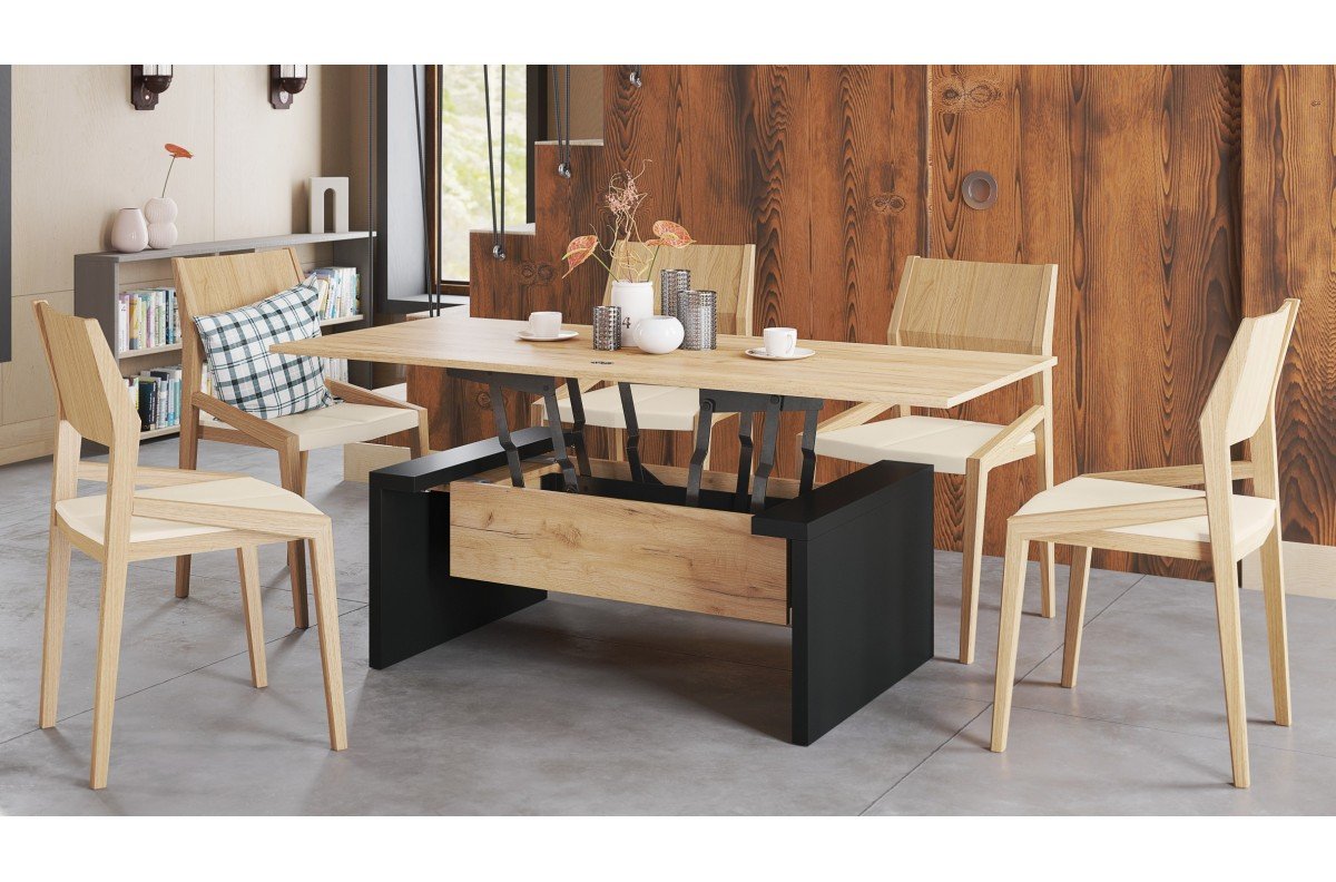 SPACE Craft oak, gold/black - coffee table with extendable and liftable tabletop - Image 2