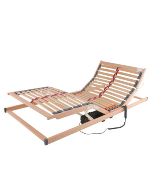 Electrically adjustable bed frame, 80×200 cm, spring slats, adjustable hardness and height