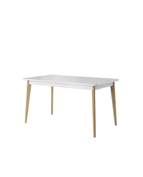 Nordi NST140 rectangular table, extendable, wooden legs, 140-180/76/80 cm, white / Riviera oak