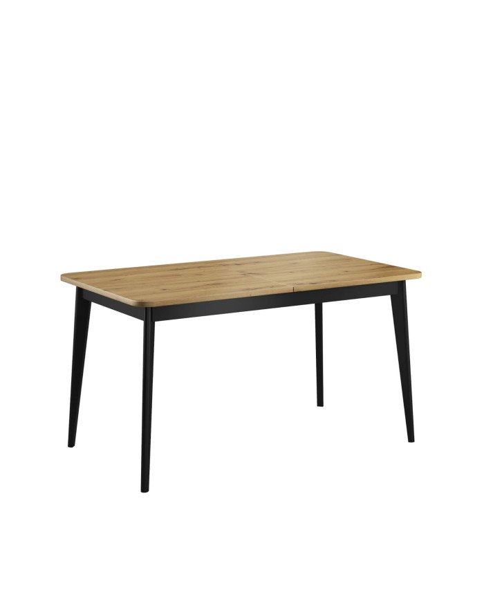 Nordi NST140 rectangular table, extendable, wooden legs, 140-180/76/80 cm, Artisan oak/black