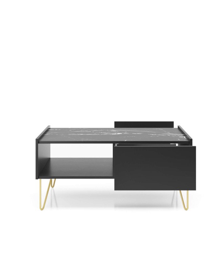 Harmony L97 coffee table, side table, shelf, drawer, black graphite/black royal marble