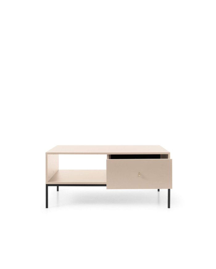 Coffee table, bench Mono ML104, shelf, drawer, beige/black frame - Image 2
