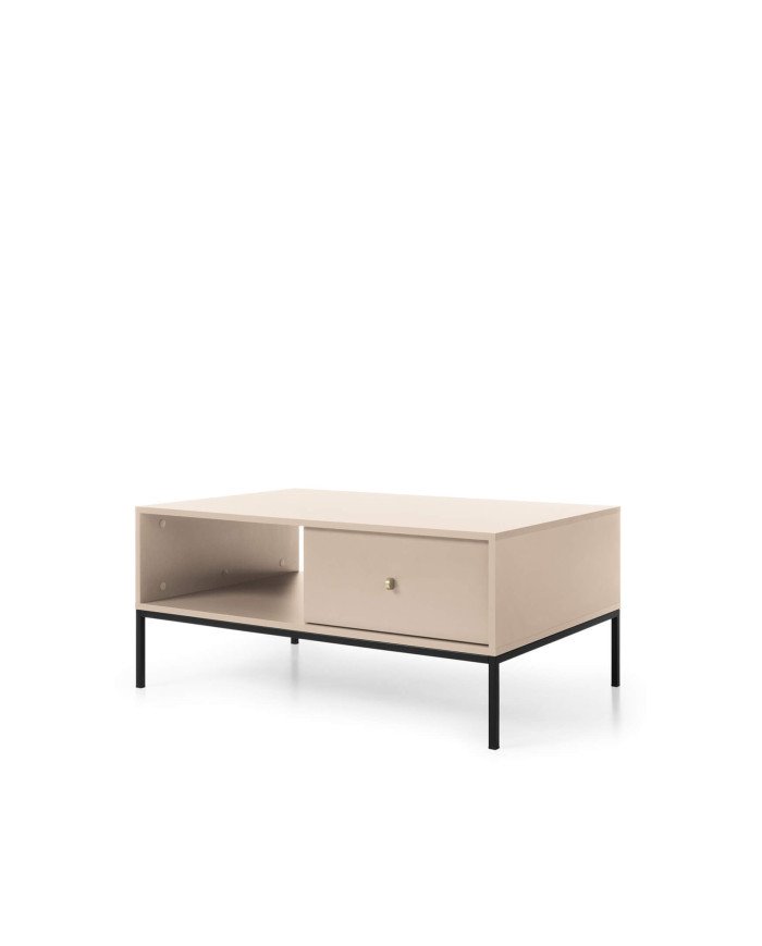 Coffee table, bench Mono ML104, shelf, drawer, beige/black frame - Image 3