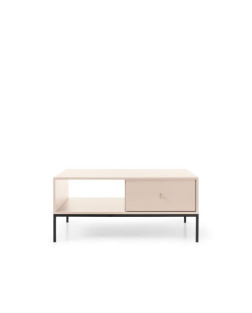 Coffee table, bench Mono ML104, shelf, drawer, beige/black frame