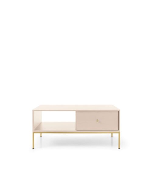 Coffee table, bench Mono ML104, shelf, drawer, beige/gold frame