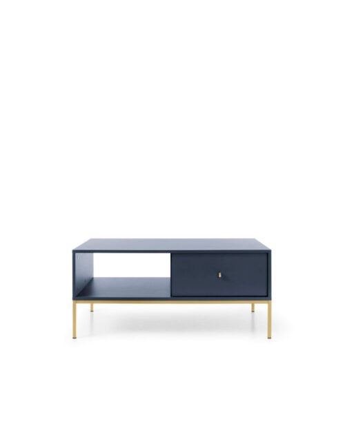 Coffee table, bench Mono ML104, shelf, drawer, dark blue/gold frame