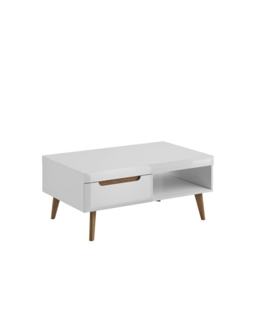 Nordi NL107 coffee table, bench, shelf, drawers, white/Riviera oak