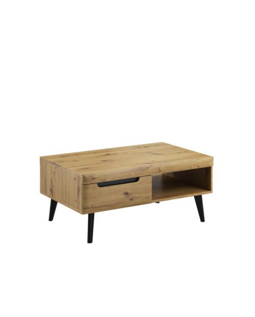 Nordi NL107 coffee table, bench, shelf, drawers, Artisan oak/black