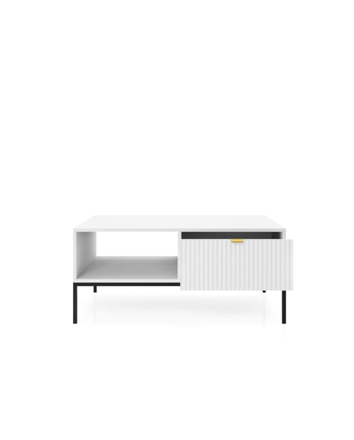 Nova L104 coffee table, bench, shelf, drawer, white/black frame - Image 2