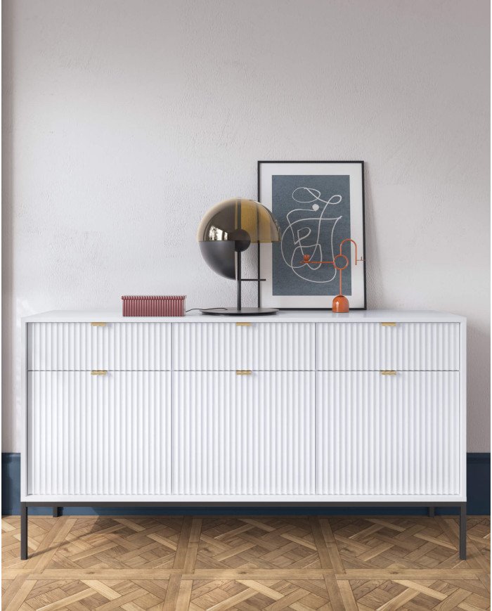 Nova L104 coffee table, bench, shelf, drawer, white/black frame - Image 6
