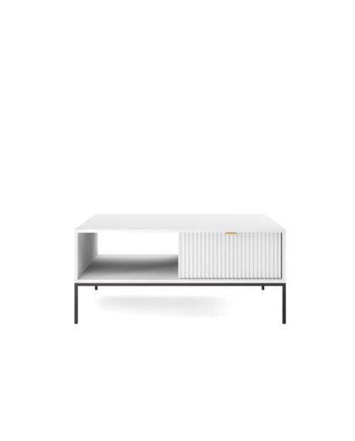 Nova L104 coffee table, bench, shelf, drawer, white/black frame