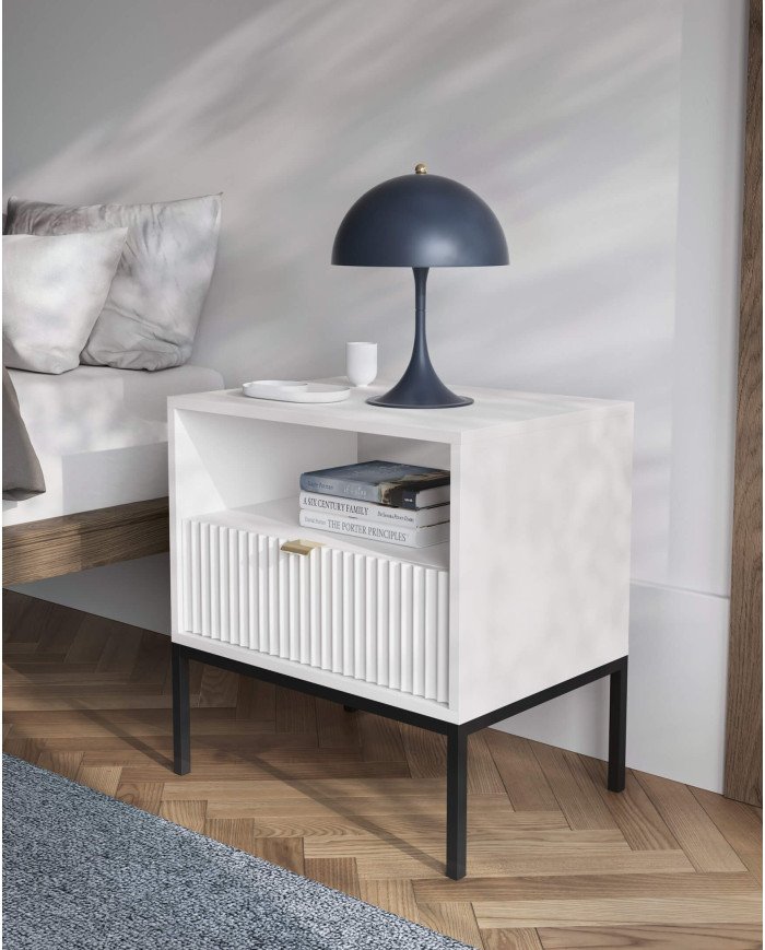 Nova L104 coffee table, bench, shelf, drawer, white/black frame - Image 7
