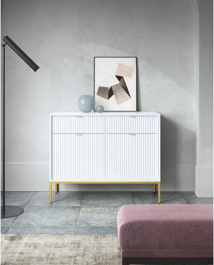 Nova L104 coffee table, bench, shelf, drawer, white/gold frame - Image 4