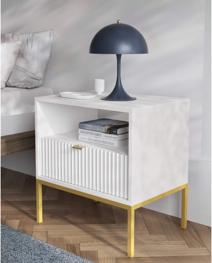 Nova L104 coffee table, bench, shelf, drawer, white/gold frame - Image 6
