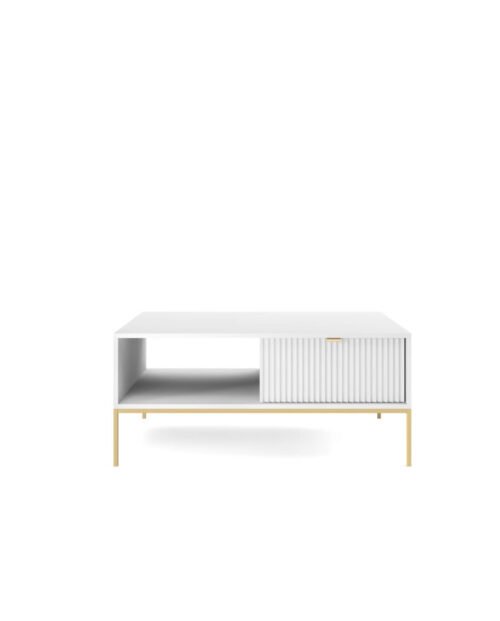 Nova L104 coffee table, bench, shelf, drawer, white/gold frame