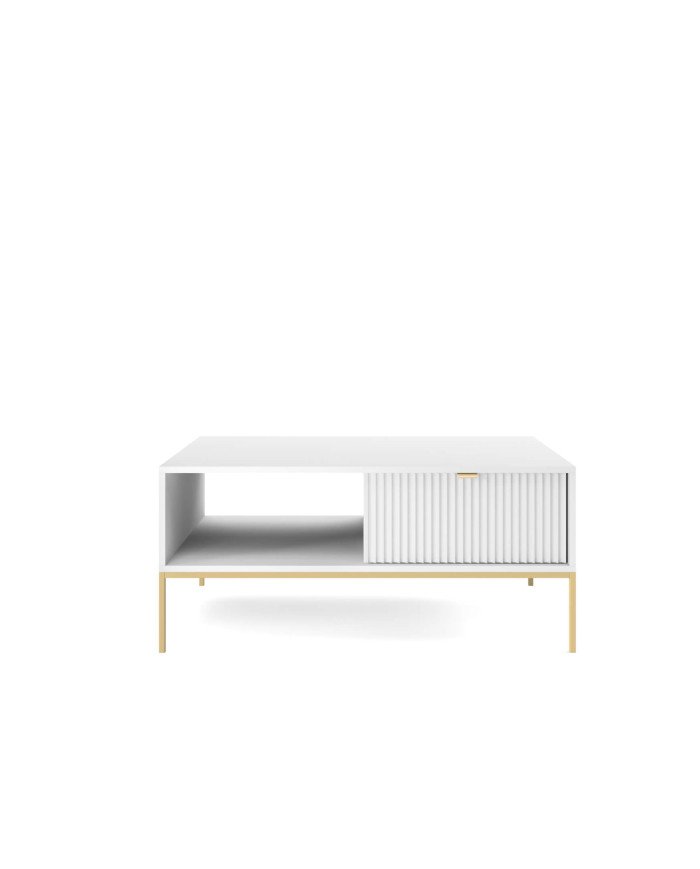Nova L104 coffee table, bench, shelf, drawer, white/gold frame