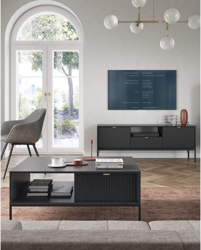 Nova L104 coffee table, bench, shelf, drawer, black / black frame - Image 7