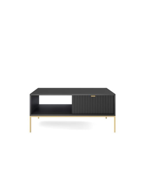 Nova L104 coffee table, bench, shelf, drawer, black/gold frame