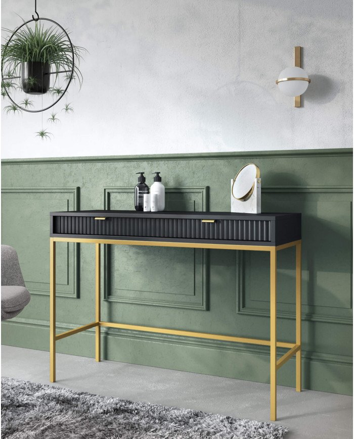 Nova L104 coffee table, bench, shelf, drawer, black/gold frame - Image 7