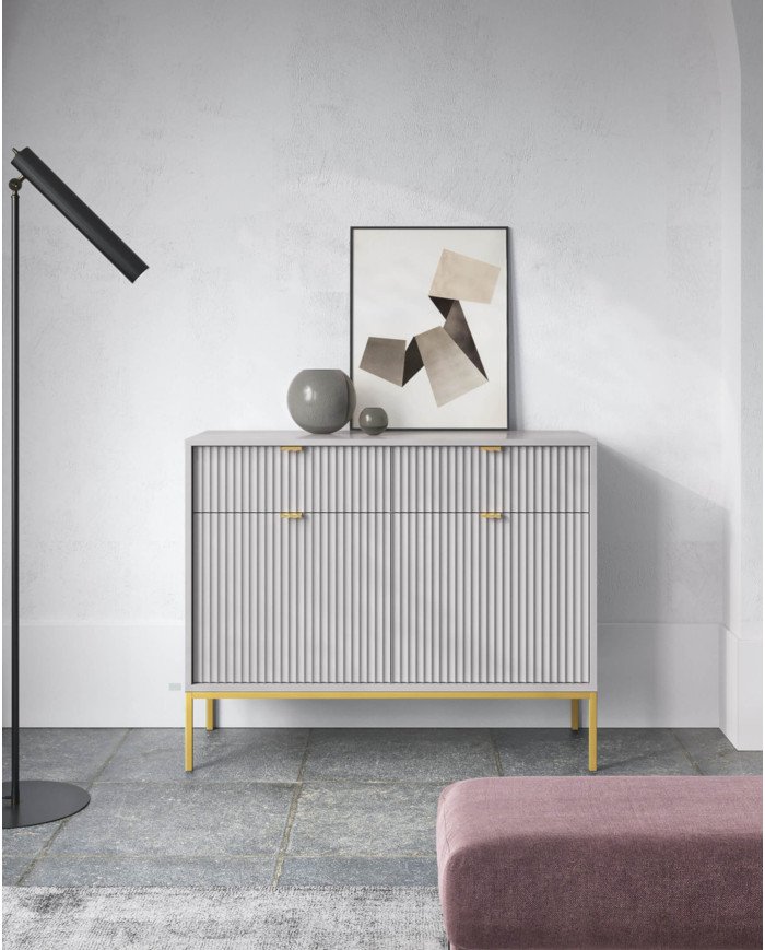 Nova L104 coffee table, bench, shelf, drawer, gray/gold frame - Image 4