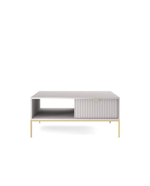Nova L104 coffee table, bench, shelf, drawer, gray/gold frame