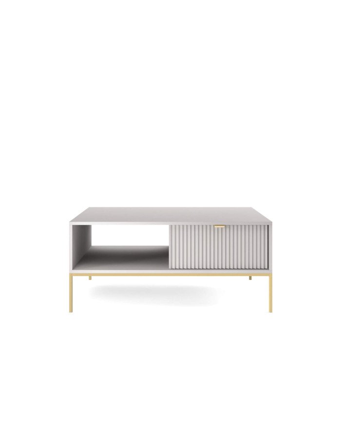 Nova L104 coffee table, bench, shelf, drawer, gray/gold frame