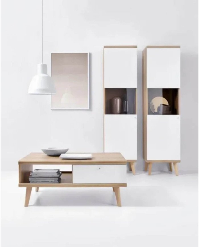 Coffee table, Primo PL107 coffee table, shelf, drawers, Riviera Oak/White - Image 3