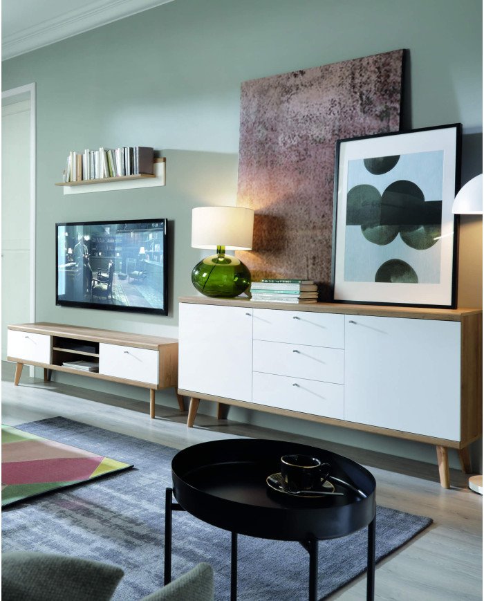 Coffee table, Primo PL107 coffee table, shelf, drawers, Riviera Oak/White - Image 6