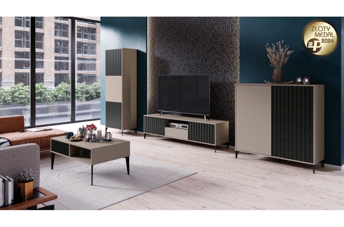 RIMINI S-100 brownish gray/matte black coffee table - MODERN COFFEE TABLE WITH DRAWERS/SHELVES AND GROOVED FRONTS - Image 2