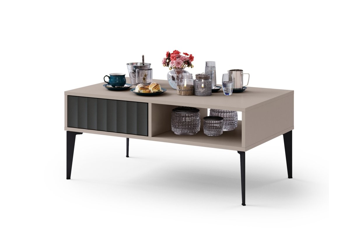 RIMINI S-100 brownish gray/matte black coffee table - MODERN COFFEE TABLE WITH DRAWERS/SHELVES AND GROOVED FRONTS - Image 3