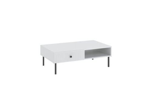 VIENNA 2S table, matte white/black – coffee table with drawers and grooves