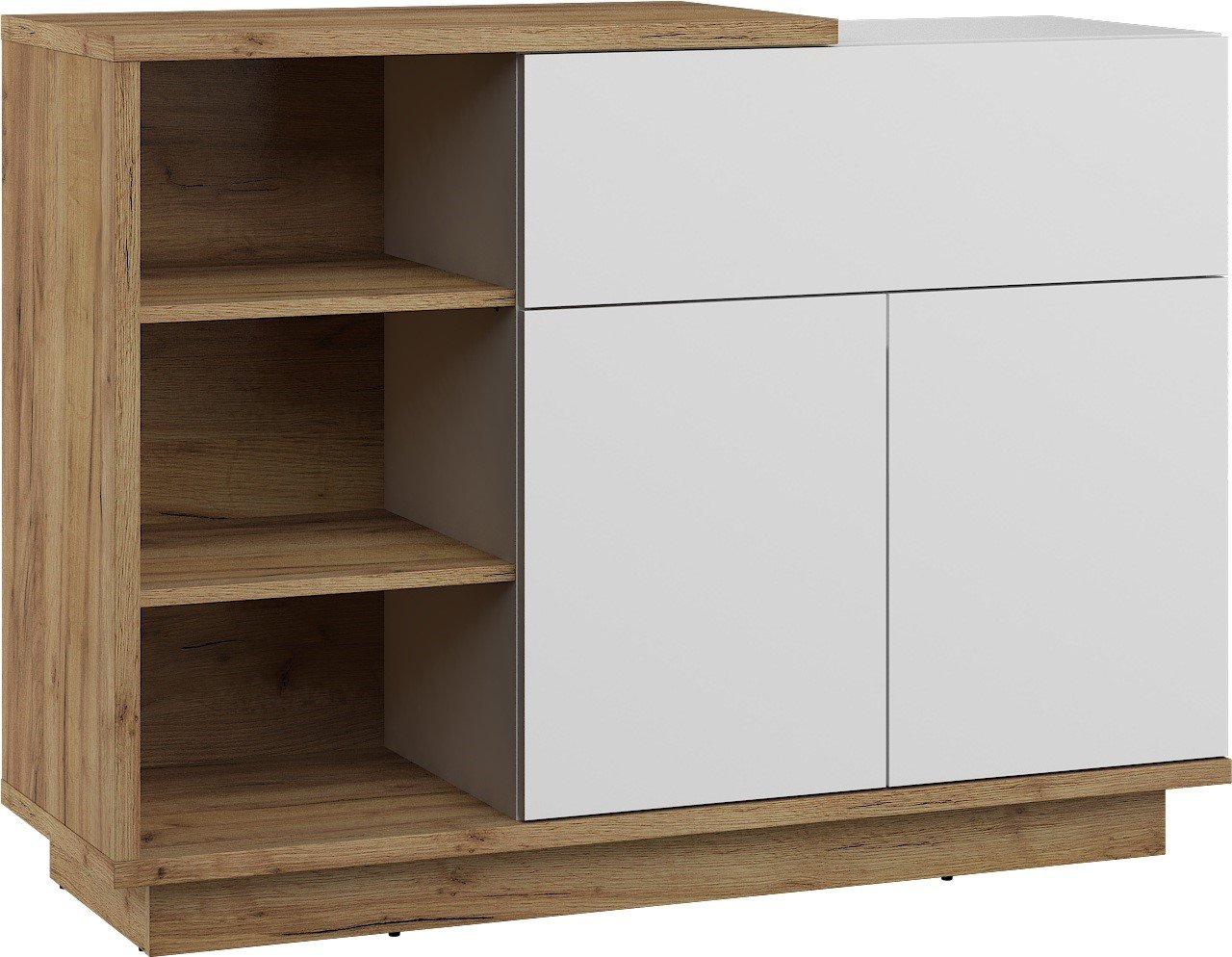 HYBRID 06 furniture, chest of drawers with shelves, doors, oak products, gold, white glossy colorHYBRID
