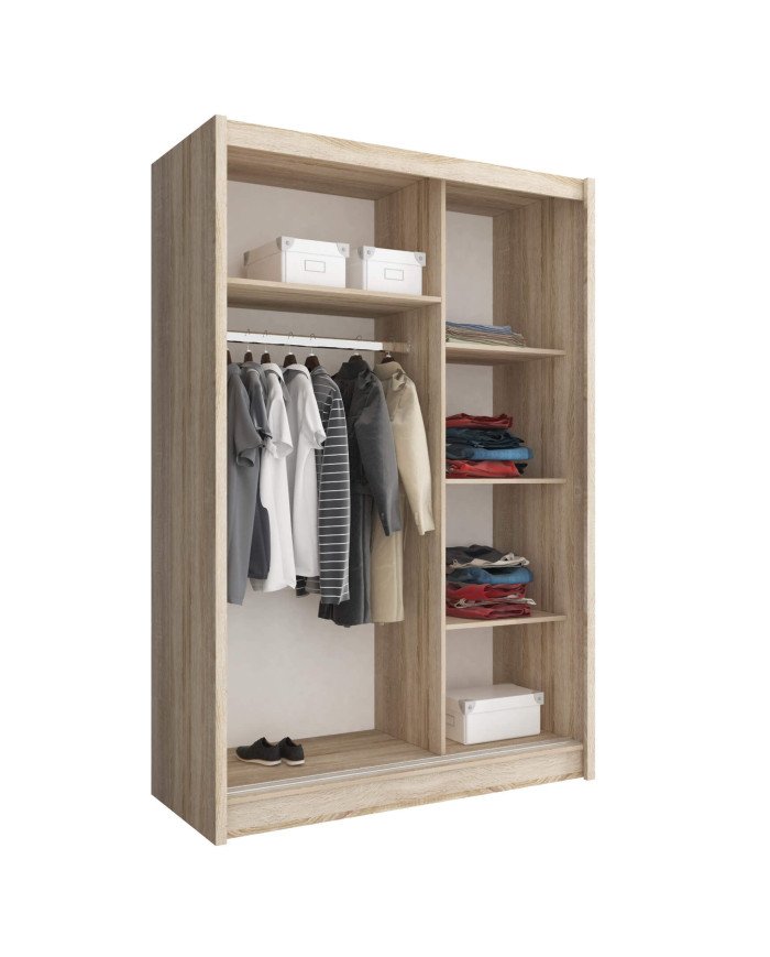 Alaska wardrobe, two doors, 150 cm, sliding, shelves, hanger, Sonoma oak - Image 2