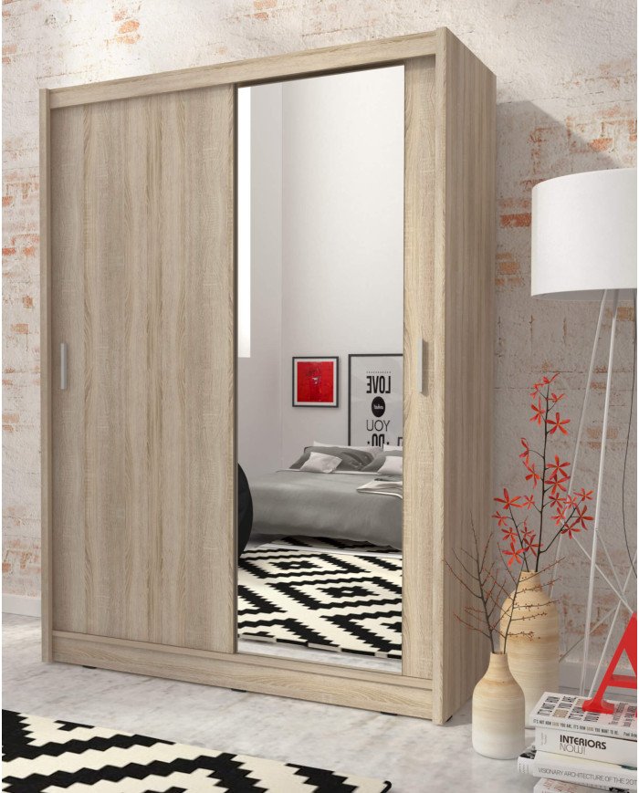 Alaska wardrobe, two doors, 150 cm, sliding, shelves, hanger, Sonoma oak - Image 3