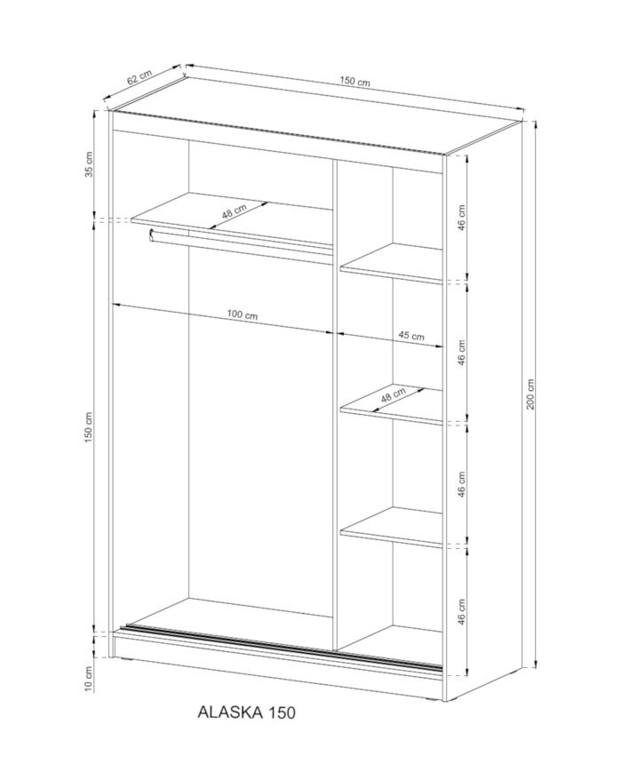 Alaska wardrobe, two doors, 150 cm, sliding, shelves, hanger, Sonoma oak - Image 4