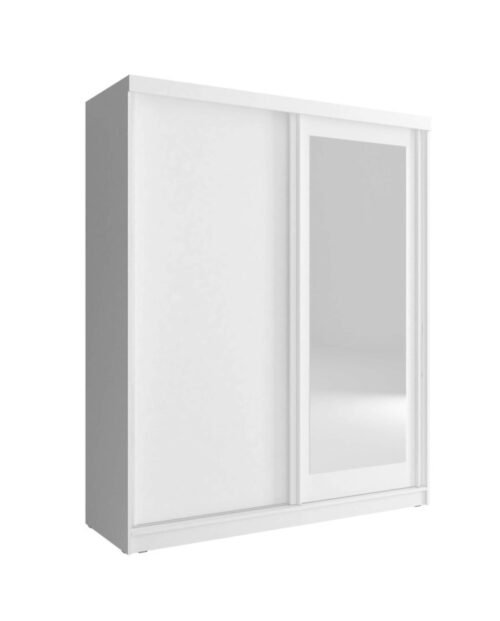 Alaska wardrobe, two doors, 200 cm, sliding, shelves, hanger, mirror, white