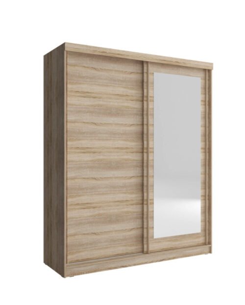 Alaska wardrobe, two doors, 200 cm, sliding, shelves, hanger, mirror, Sonoma oak