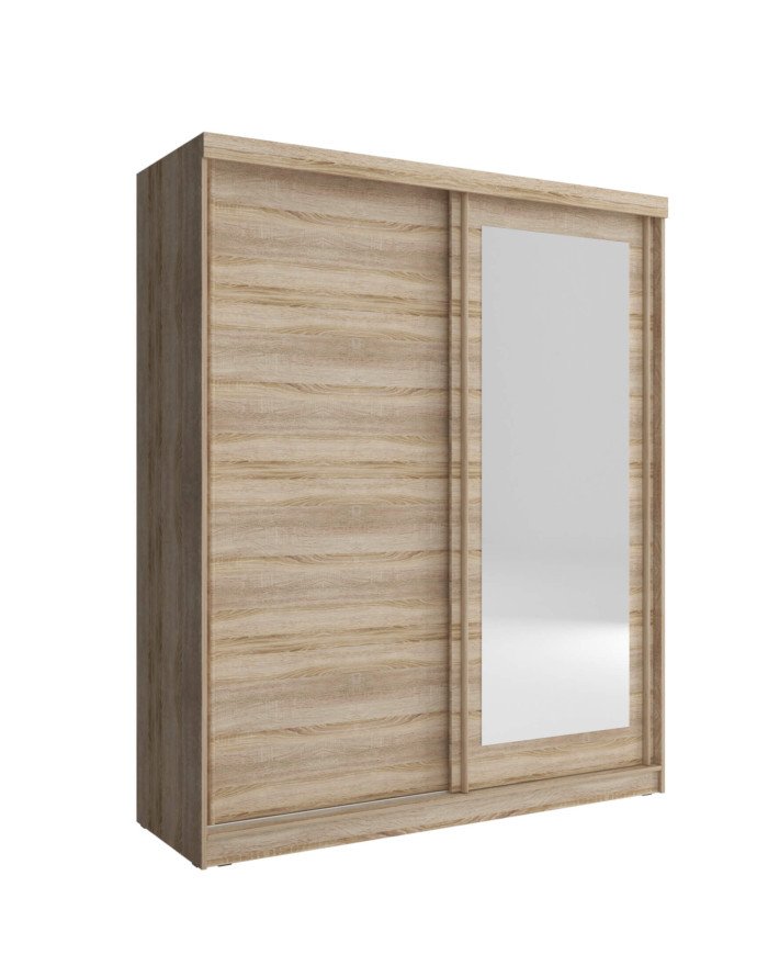 Alaska wardrobe, two doors, 200 cm, sliding, shelves, hanger, mirror, Sonoma oak