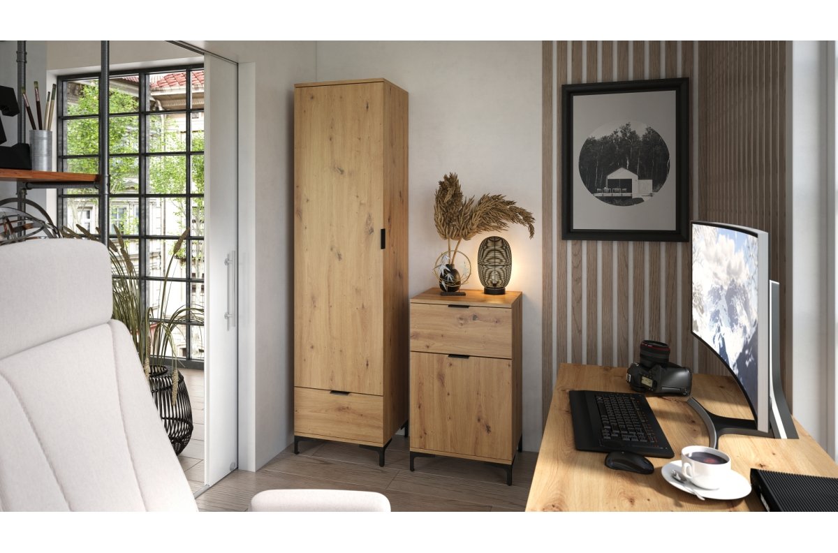 LANA SZ-50 Artisan oak wardrobe - 1 door wardrobe with drawer - Image 3