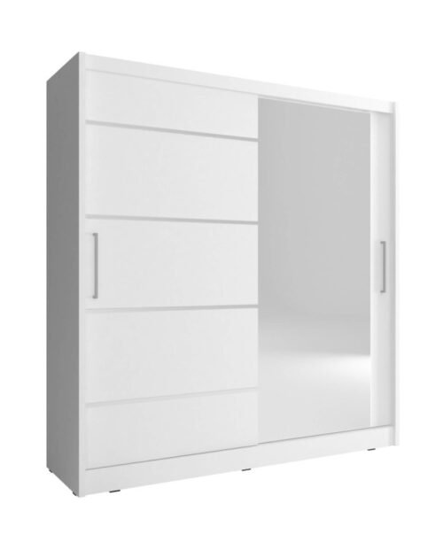 Maja 1 aluminum wardrobe, two-door, 180 cm, sliding, shelves, hanger, mirror, white