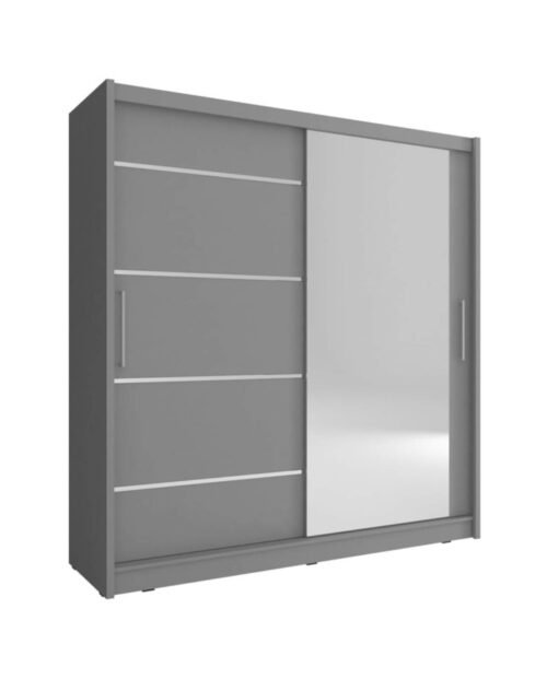 Maja 1 aluminum wardrobe, two-door, 180 cm, sliding, shelves, hanger, mirror, graphite color
